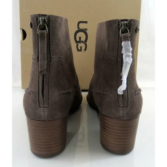 Authentic UGG Bandara Ankle Boot Block Heel Booties Brown Size 10