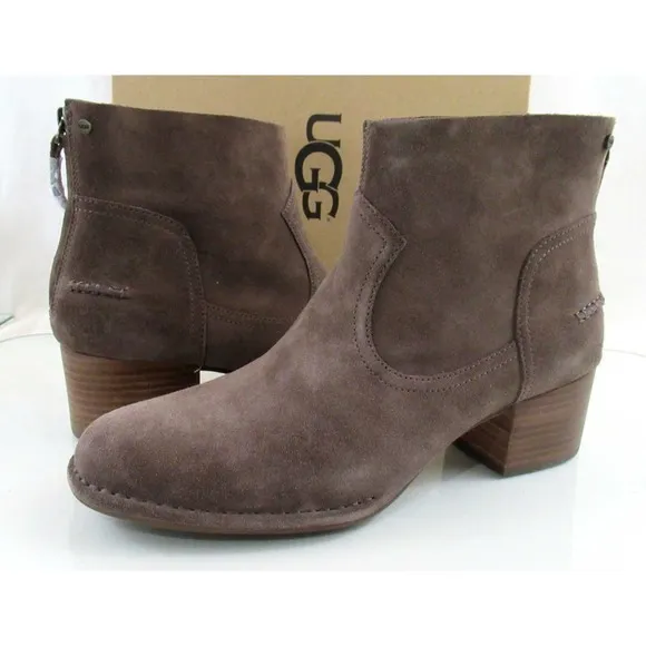Authentic UGG Bandara Ankle Boot Block Heel Booties Brown Size 10