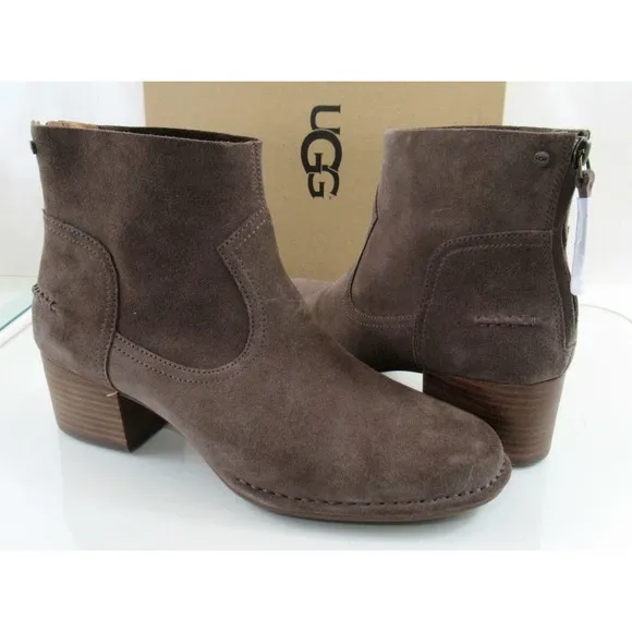 Authentic UGG Bandara Ankle Boot Block Heel Booties Brown Size 10