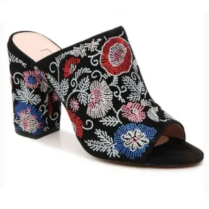AVEC LES FILLES | Margaux Embroidered Block Heel Slides Sandals Floral | 6.5