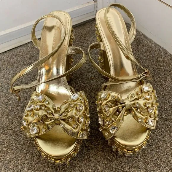 Azalea Wang MAYA-GOLD rhinestone PLATFORM HEELED SANDAL woman’s size 11