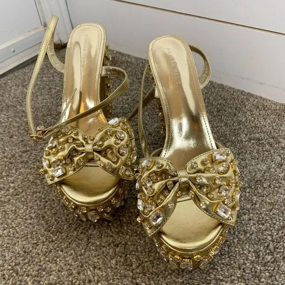 Azalea Wang MAYA-GOLD rhinestone PLATFORM HEELED SANDAL woman’s size 11