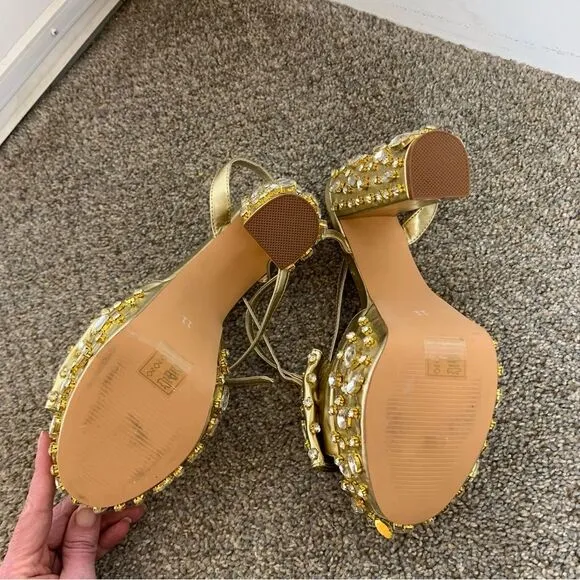 Azalea Wang MAYA-GOLD rhinestone PLATFORM HEELED SANDAL woman’s size 11