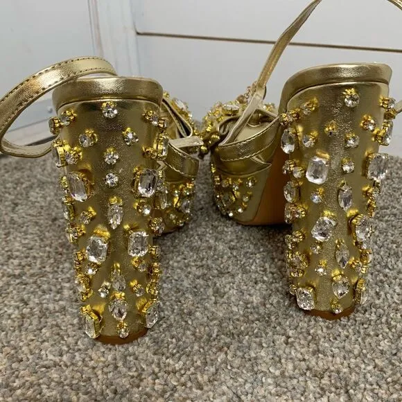 Azalea Wang MAYA-GOLD rhinestone PLATFORM HEELED SANDAL woman’s size 11