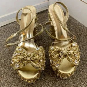 Azalea Wang MAYA-GOLD rhinestone PLATFORM HEELED SANDAL woman’s size 11