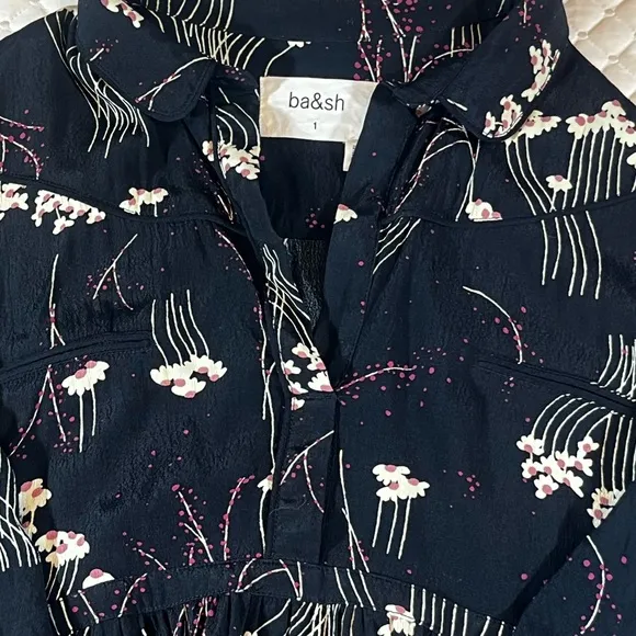 ba&amp;sh 1E18 Kyle Lady Dress noir black S 1 women US 6 floral mini 3661304965081