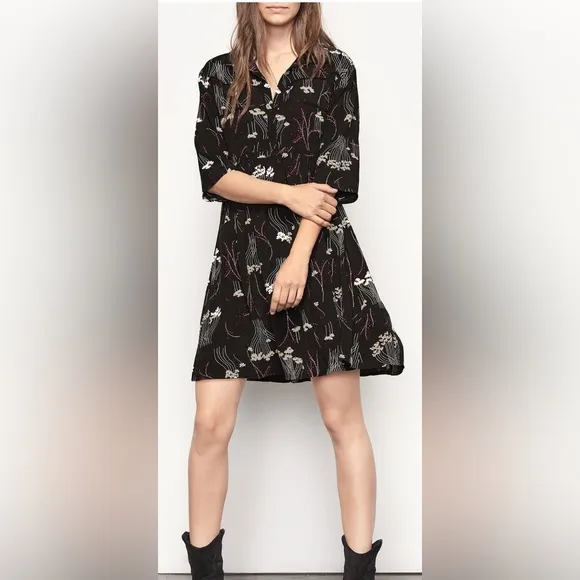 ba&amp;sh 1E18 Kyle Lady Dress noir black S 1 women US 6 floral mini 3661304965081