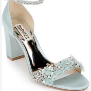 Badgley Mischka Clara embellished strap block heel blue satin heel Size 6 $235