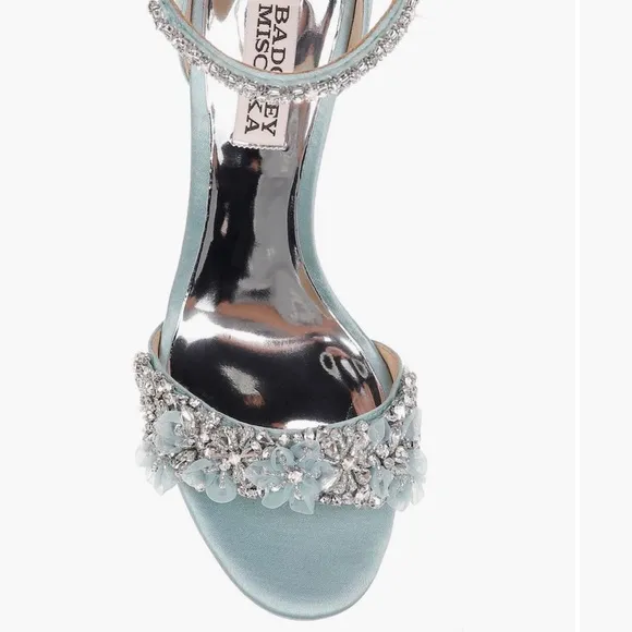 Badgley Mischka Clara embellished strap block heel blue satin heel Size 6 $235
