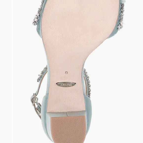 Badgley Mischka Clara embellished strap block heel blue satin heel Size 6 $235