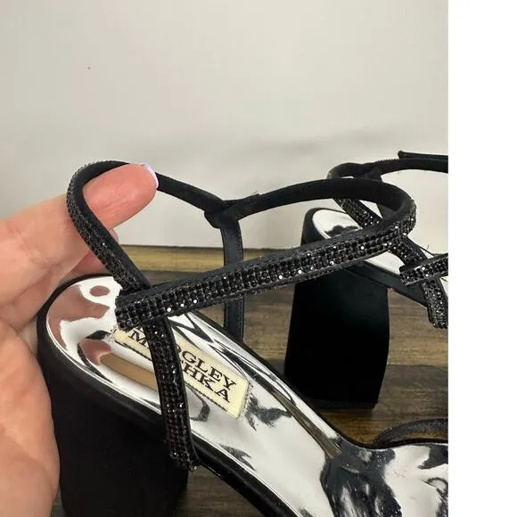 Badgley MIschka Frida Open Toe Block Heel Sandal Black Size 8.5 Elegant Chic