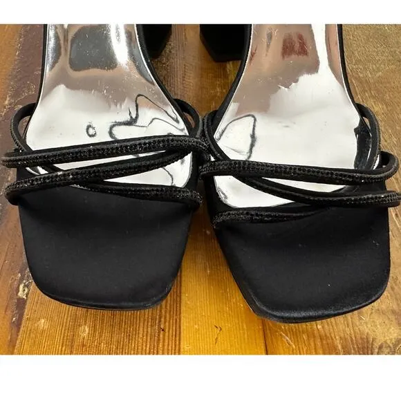 Badgley MIschka Frida Open Toe Block Heel Sandal Black Size 8.5 Elegant Chic