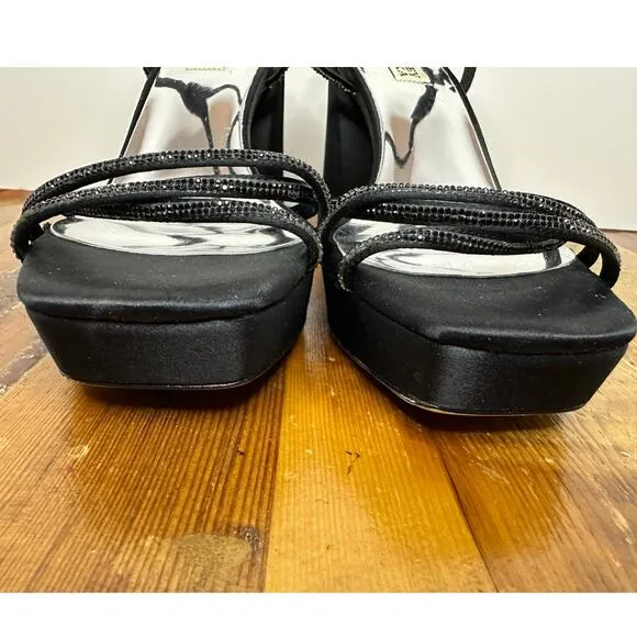 Badgley MIschka Frida Open Toe Block Heel Sandal Black Size 8.5 Elegant Chic