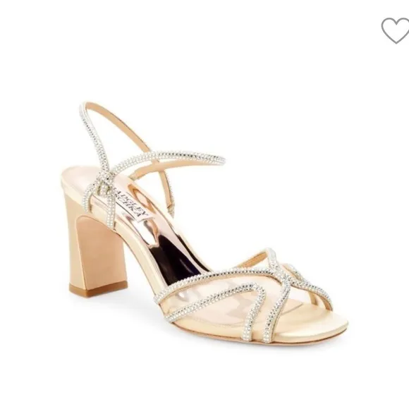 BADGLEY MISCHKA HEY BLOCK HEEL SLINGBACK SANDALS GOLD NEW 8