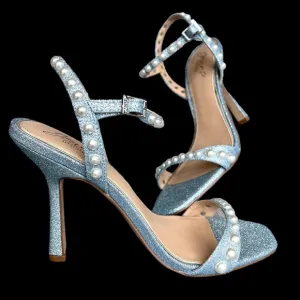 BADGLEY MISCHKA Jewel pearl shimmer high heel sandals pale blue