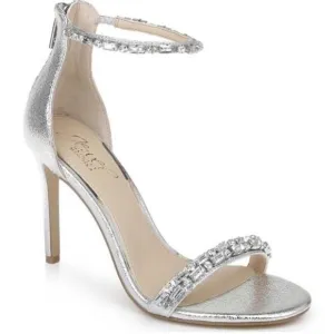 Badgley mischka jewel silver campbell embellished high heel sandals 8