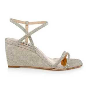 BADGLEY MISCHKA Pale Gold Unity Wedge Sandals Size 8