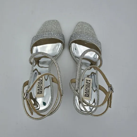 Badgley Mischka Sally Curvy Heel Stiletto Heel Sandals, Silver, Women's Size 6.5
