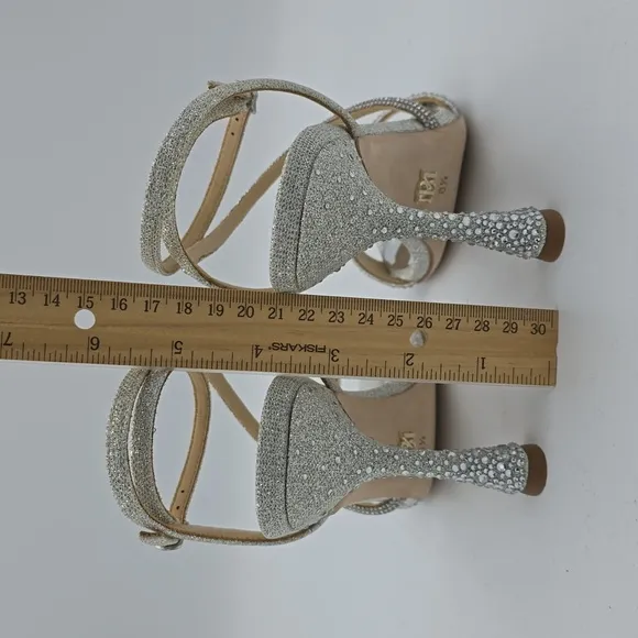 Badgley Mischka Sally Curvy Heel Stiletto Heel Sandals, Silver, Women's Size 6.5