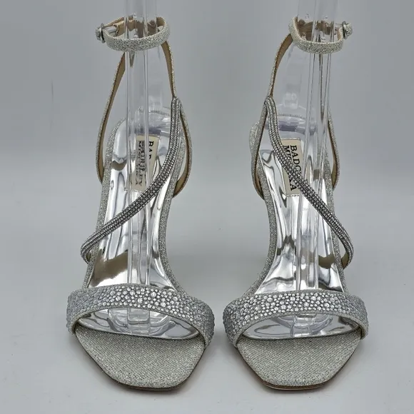 Badgley Mischka Sally Curvy Heel Stiletto Heel Sandals, Silver, Women's Size 6.5