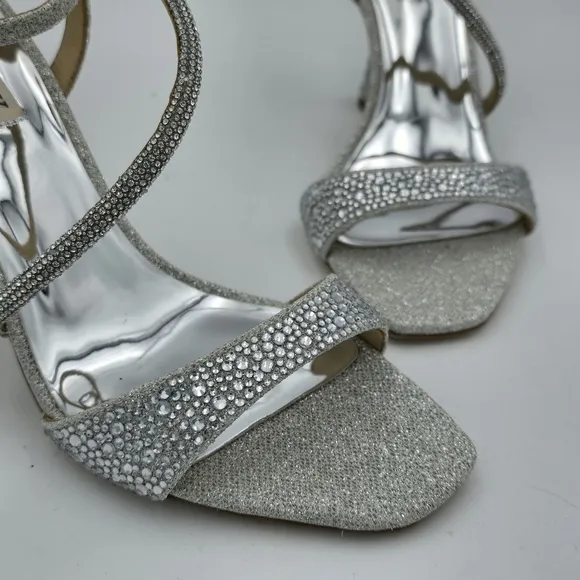 Badgley Mischka Sally Curvy Heel Stiletto Heel Sandals, Silver, Women's Size 6.5