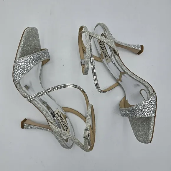 Badgley Mischka Sally Curvy Heel Stiletto Heel Sandals, Silver, Women's Size 6.5