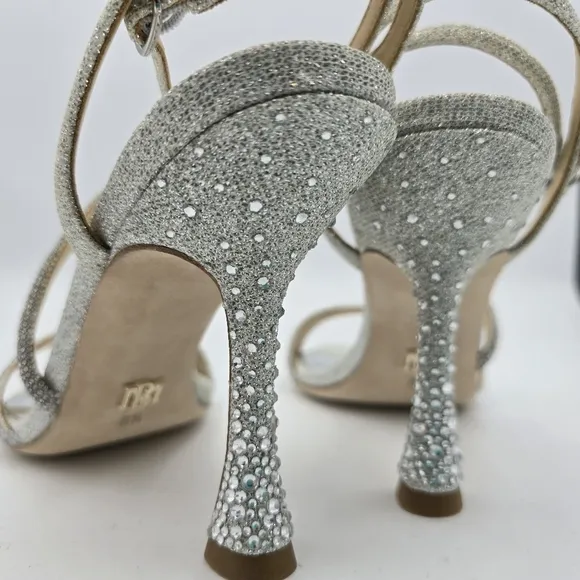 Badgley Mischka Sally Curvy Heel Stiletto Heel Sandals, Silver, Women's Size 6.5