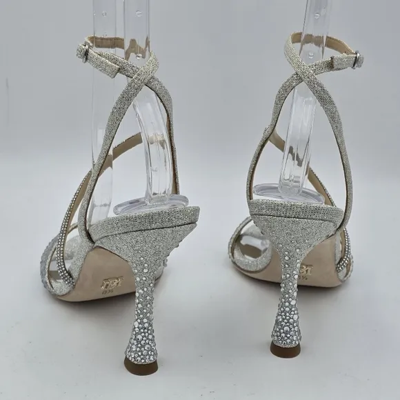 Badgley Mischka Sally Curvy Heel Stiletto Heel Sandals, Silver, Women's Size 6.5