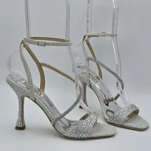 Badgley Mischka Sally Curvy Heel Stiletto Heel Sandals, Silver, Women's Size 6.5