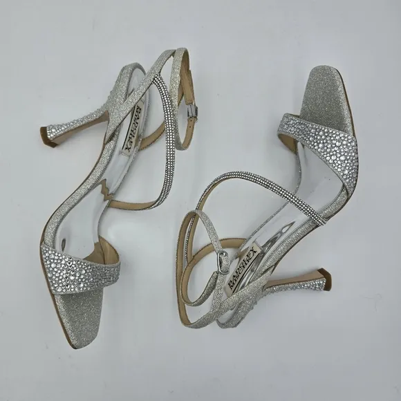 Badgley Mischka Sally Curvy Heel Stiletto Heel Sandals, Silver, Women's Size 6.5
