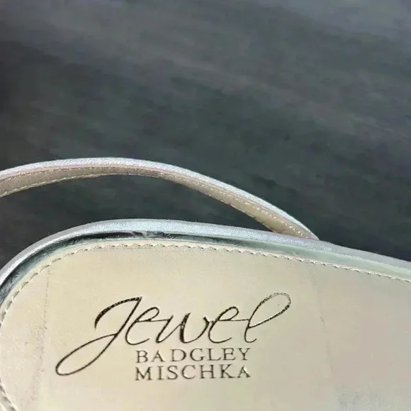 BADGLEY MISCHKA - satin and crystal low block heel sandals Size 10