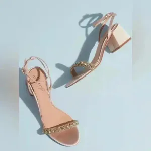 BADGLEY MISCHKA - satin and crystal low block heel sandals Size 10