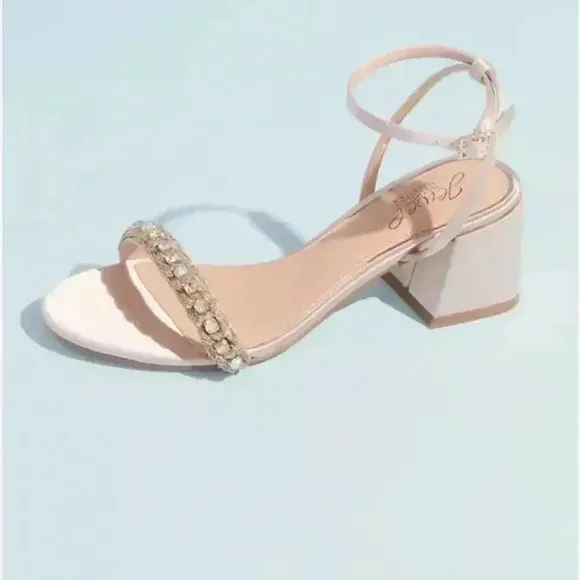 BADGLEY MISCHKA - satin and crystal low block heel sandals Size 10