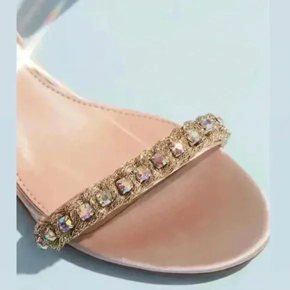BADGLEY MISCHKA - satin and crystal low block heel sandals Size 10