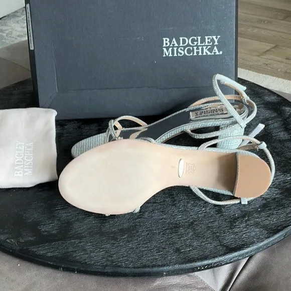 Badgley Mischka Silver Block Heel Sandals