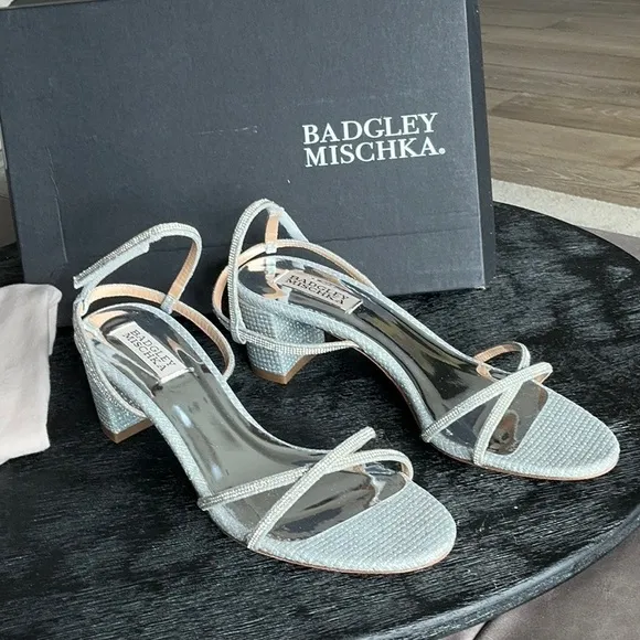 Badgley Mischka Silver Block Heel Sandals
