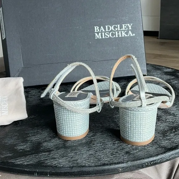 Badgley Mischka Silver Block Heel Sandals