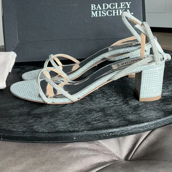 Badgley Mischka Silver Block Heel Sandals