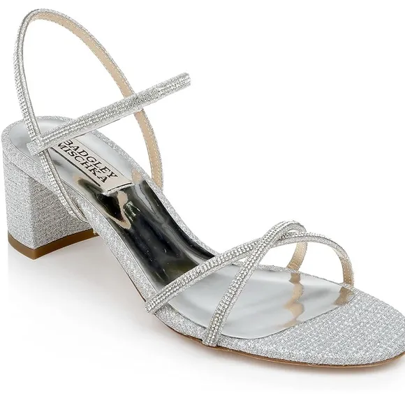 Badgley Mischka Silver Block Heel Sandals