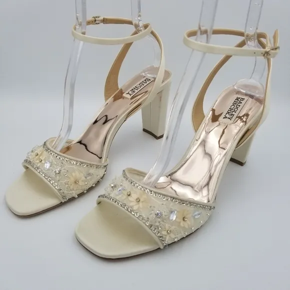 Badgley Mischka Tayten Block Heel Sandals, Ivory, Women's Size 11