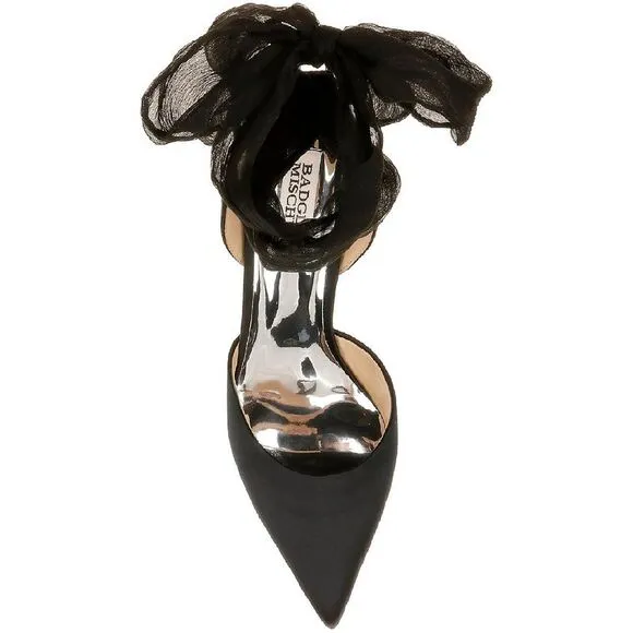 Badgley Mischka Womens Blaze Black Satin Ankle Wrap Slingback Heels Shoes New