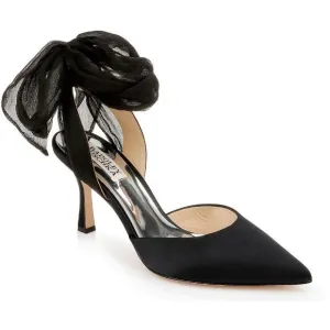 Badgley Mischka Womens Blaze Black Satin Ankle Wrap Slingback Heels Shoes New