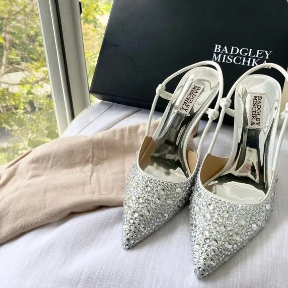 Badgley MischkaWomen's Maine Pointed Toe Embellished Slingback High Heel Pumps