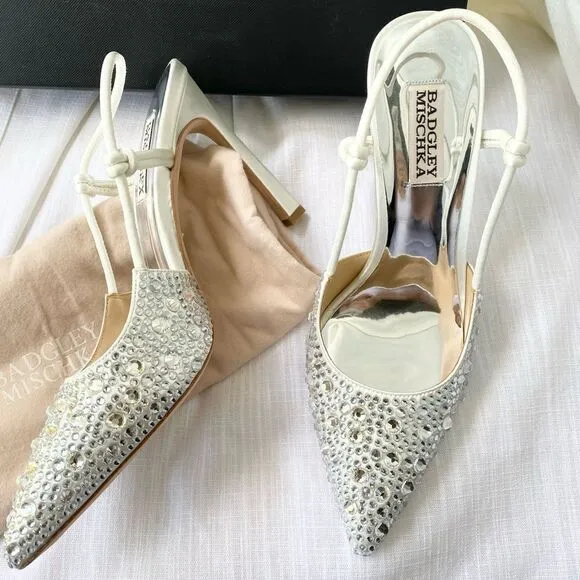 Badgley MischkaWomen's Maine Pointed Toe Embellished Slingback High Heel Pumps