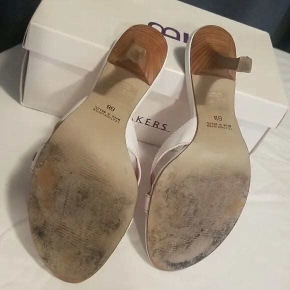 BAKERS BUCKLES STRAPPY HEELS WHITE &amp; BROWN 8B