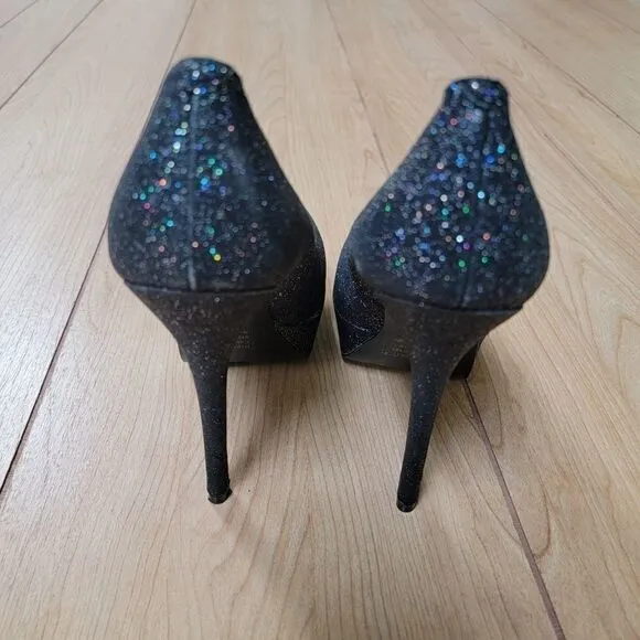 BAKERS MELINA BLACK GLITTER PLATFORM SHOES