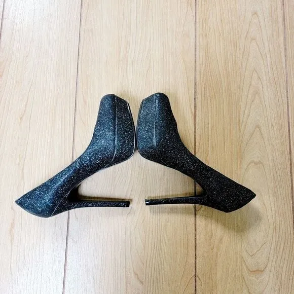 BAKERS MELINA BLACK GLITTER PLATFORM SHOES