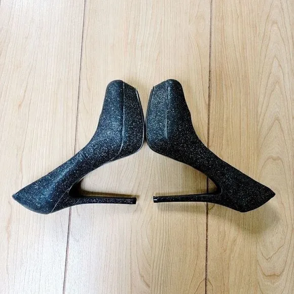 BAKERS MELINA BLACK GLITTER PLATFORM SHOES
