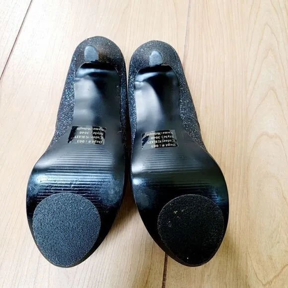 BAKERS MELINA BLACK GLITTER PLATFORM SHOES