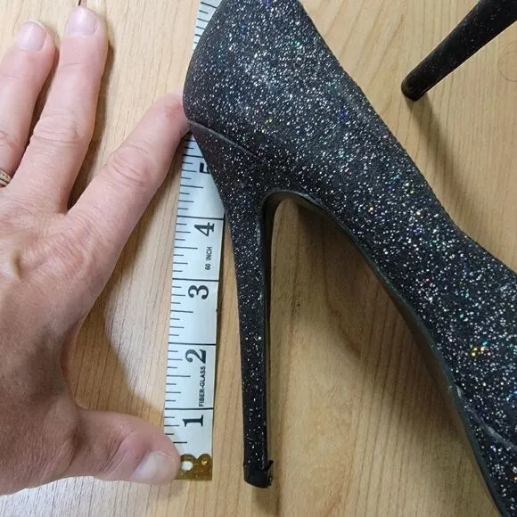BAKERS MELINA BLACK GLITTER PLATFORM SHOES